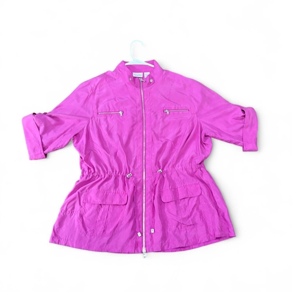 VTG Chico's Zenergy Women Jacket 3 XL Silk Pink Utility Cargo Anorak Real Pocket